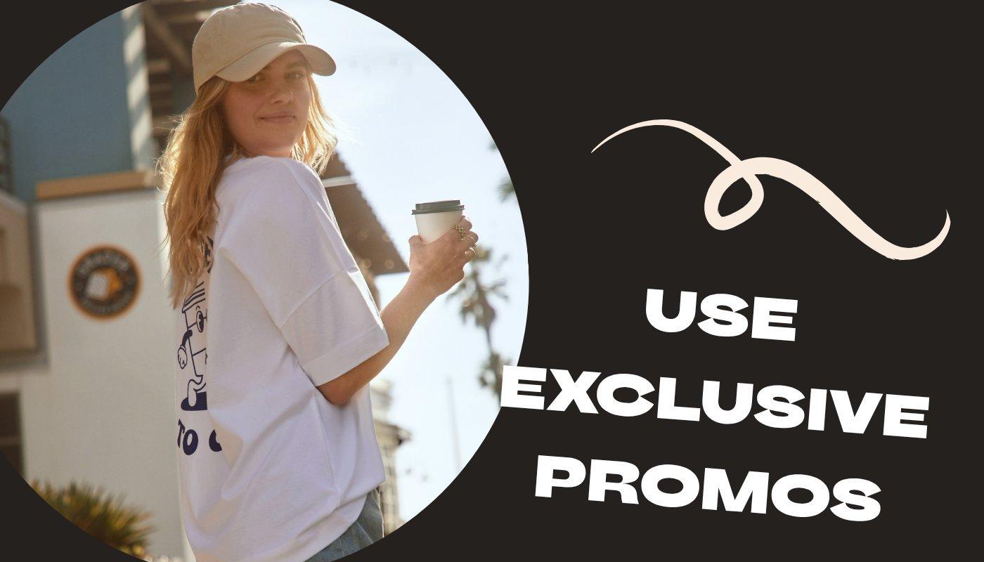 creator wearing an oversized t-shirt in model photo to highlight promotional offeres